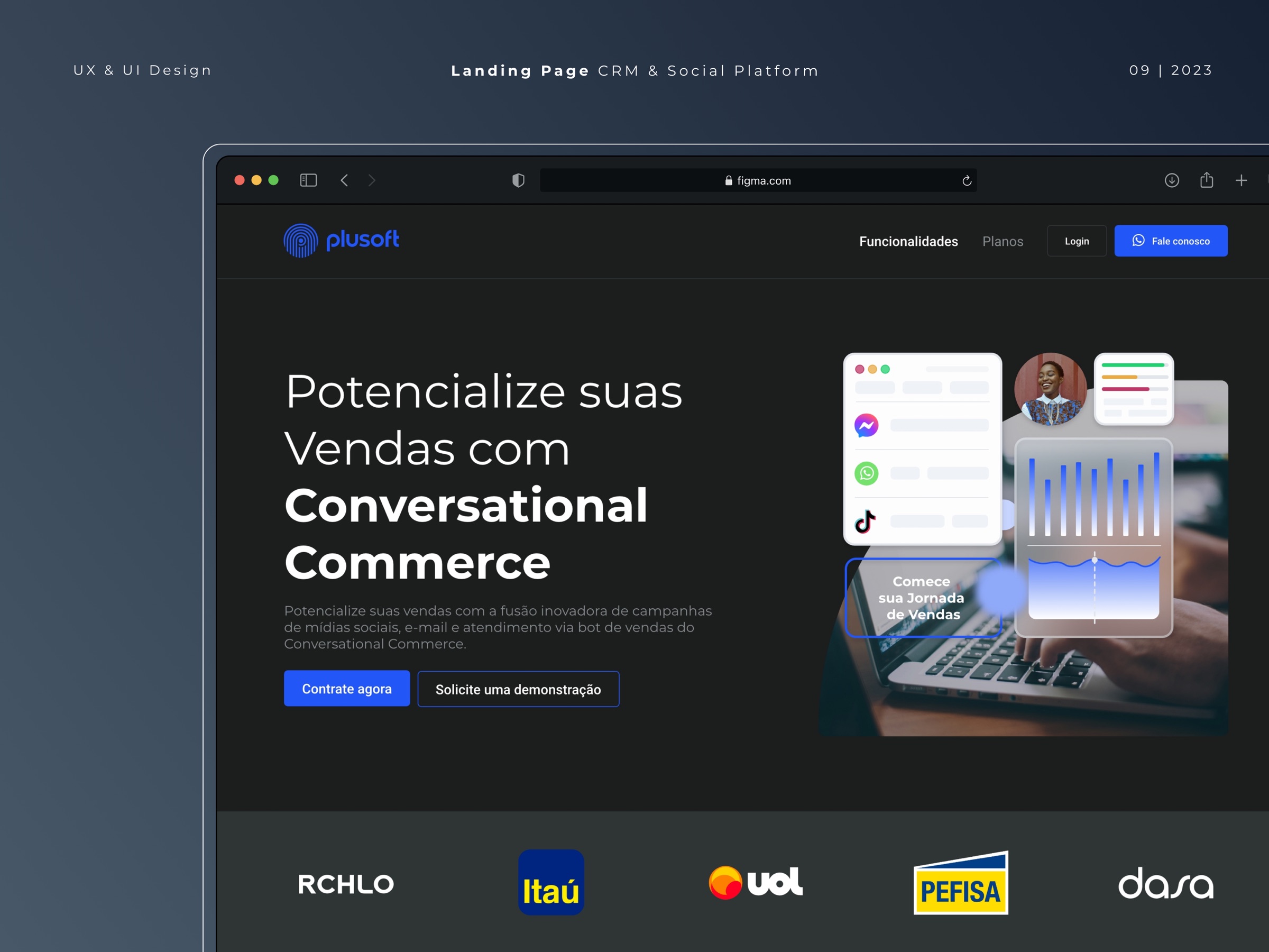 Landing page escura para a solução Conversational Commerce