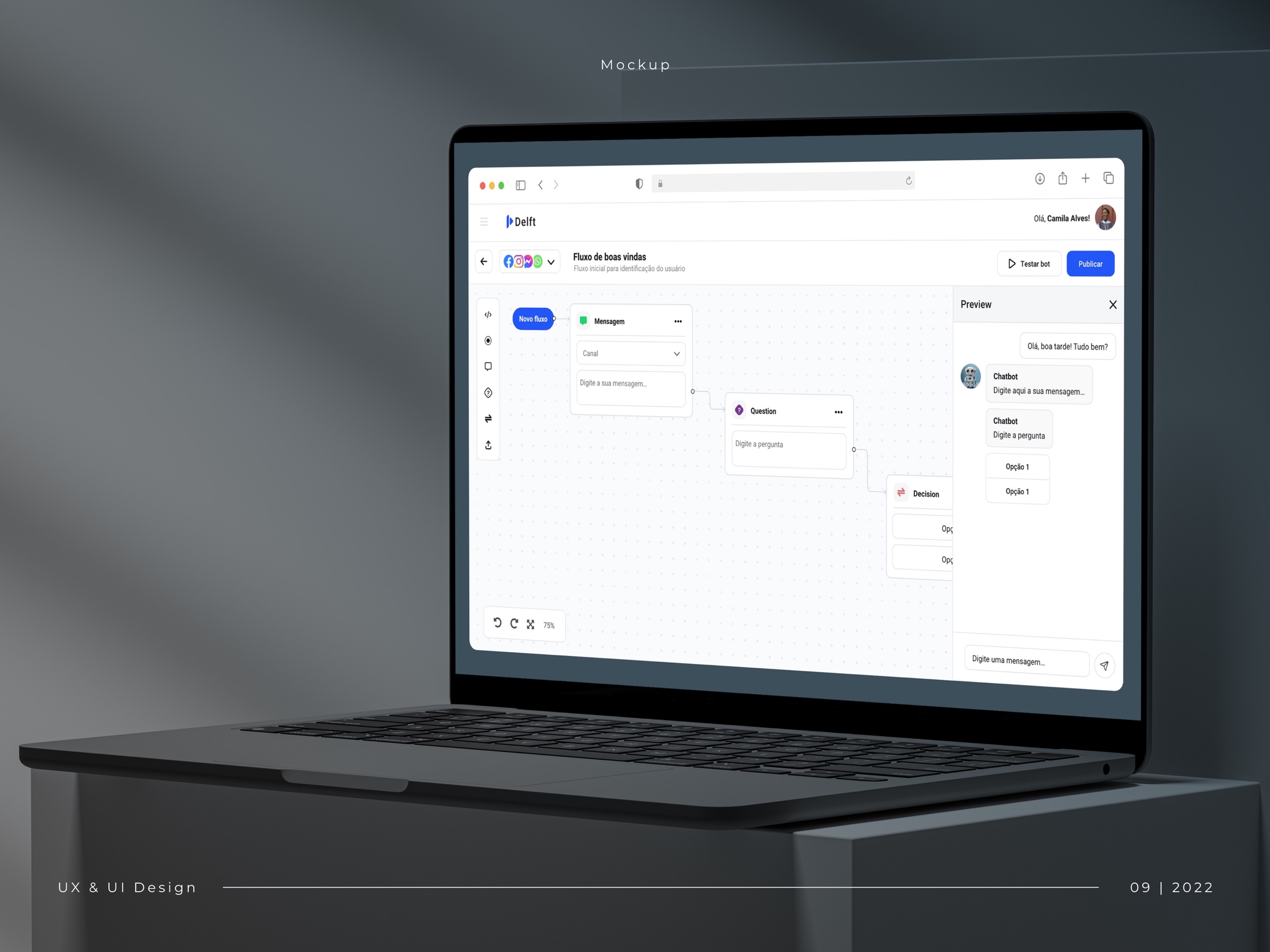 Editor visual de fluxos de chatbot em um notebook